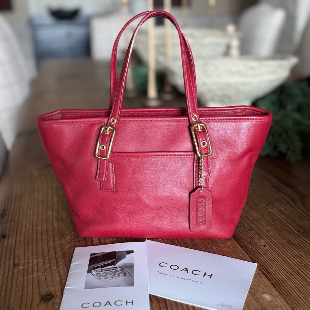 Vintage COACH Legacy Small Market Tote Red Leather 9846 EUC